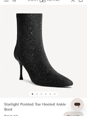 Starlight Pointed-Toe Black Heeled Ankle Boot
